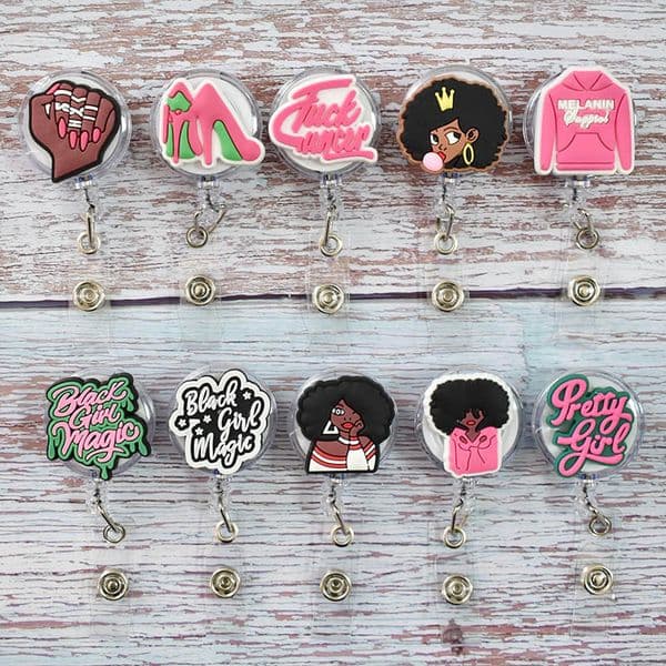 1Pcs Pretty AKA Black Queen Girl Badge Reel Medical Worker new Card Clip Doctor Nurse ID Name Card Student 2025 ID Card Holder