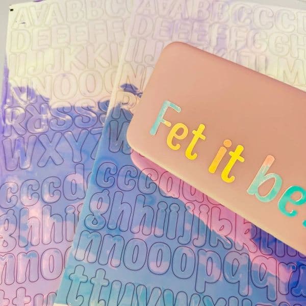 1 Sheet Holographic Color English Letters Number Decor Stickers Self-adhesive Waterproof Decorations for Mug Scrapbook Decor