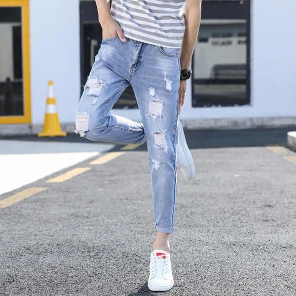 new Cool Slim 2025 Jeans Comfy Denim Pants Pockets Male Ripped Tassel Pencil Denim Trousers Versatile