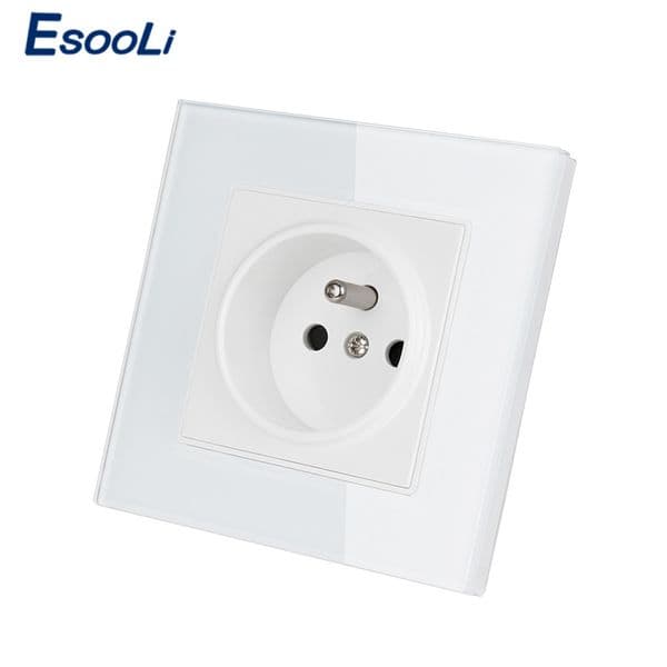 Esooli Crystal Glass Panel Wall Power Socket Grounded 16A French Standard Electrical Outlet Black White Gold Grey Colorful