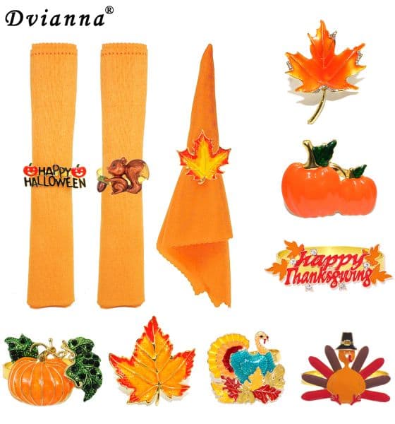 1Pcs Thanksgiving Fall Leaf Napkin Rings Metal Pumpkin Turkey Napkin Holders for Autumn Halloween Dinner Party Table Decoration
