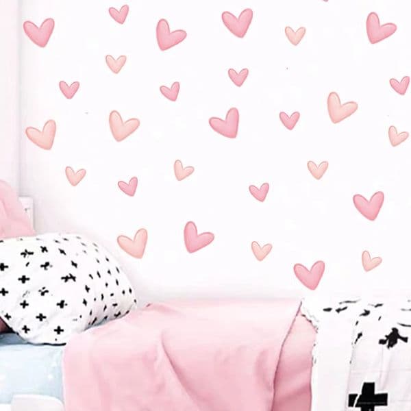 60pcs/set Soft Pink Big Small Heart Shape Wall Stickers for Living Room Bedroom Kids Room 2025 new Nursery Room Wall Decals Home Decor