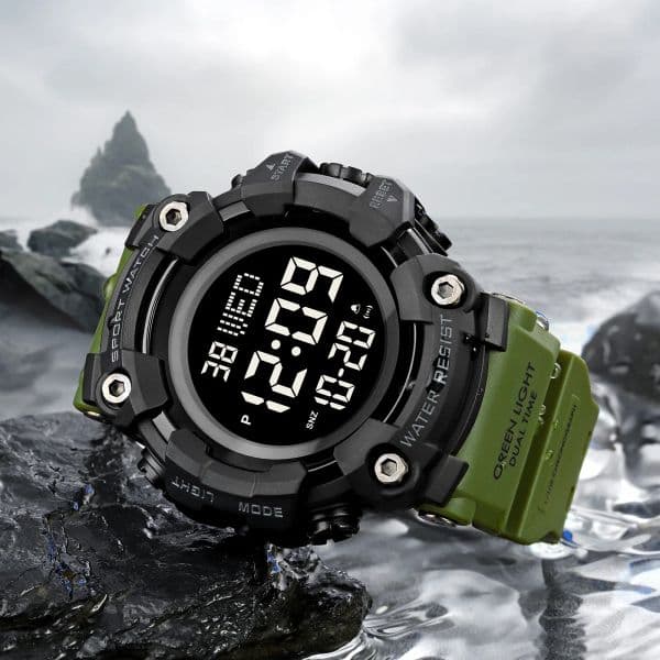 SKMEI Large Dial Stopwatch Sport Watches Mens LED Light Digital Wristwatches 5Bar Waterproof Countdown Clock reloj hombre 1968