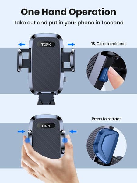 TOPK Car Phone Holder Mount Cell Phone Mount for Car Dashboard & new Windscreen for 2025 Universal Cars 360° Rotatable Mobile Phone Holde