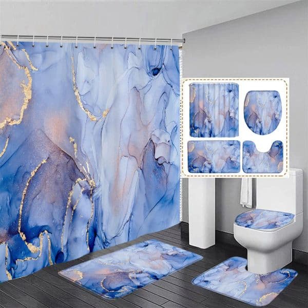 Black Marble Shower Curtain new Set Gold Lines Abstract Textured Pattern Modern Bathroom Decor 2025 Non-slip Rug Bath Mats Toilet Cover
