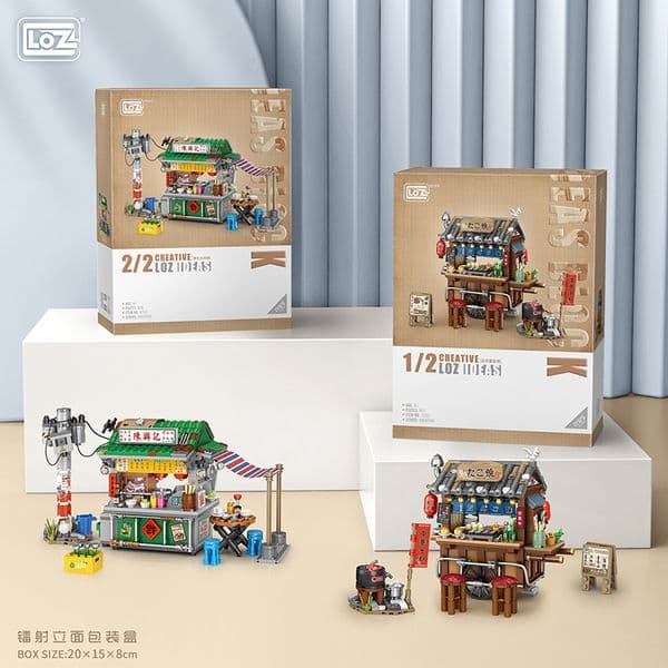 new Creative City Food Barbecue 2025 Stand Building Block Mini Takoyaki Streetview Hong Kong Food Stall Puzzle Decor Toys Girls Kids Gift