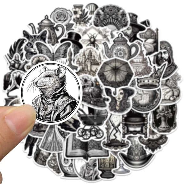 50PCS Vintage Black and White Medieval Retro Stickers Aesthetic Children Diary Suitcase Scrapbook Phone Laptop Bottle Sticker