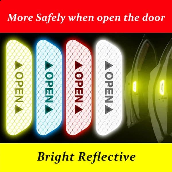 4PCS Car Door Open Reflective Stickers Night Warning Mark Tape new Auto Vehicle 2025 Luminous Decals Safety Sticker DIY Install Adhesive