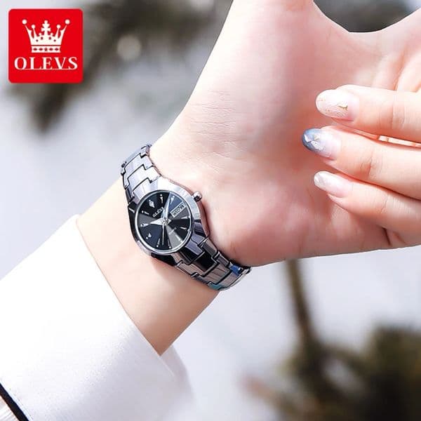 OLEVS Tungsten steel Ladies' Watches Set Rhombus Mirror Waterproof Luminous Calendar Gold Wristwatch Quartz Watch for Women Set