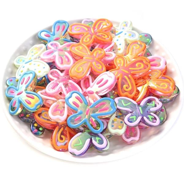 5pcs 21x29mm 3d Butterfly Beads Colorful Acrylic Jewelry Beads For Jewelry Making Earring Necklace DIY Craft Key Ring Pendant