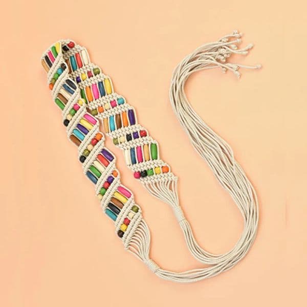 Womens Braided Belt Ethnic Colourful Wooden Bead 2025 Belts For Women Handmade Casual new Wide Ladies Waist Belt For Dress
