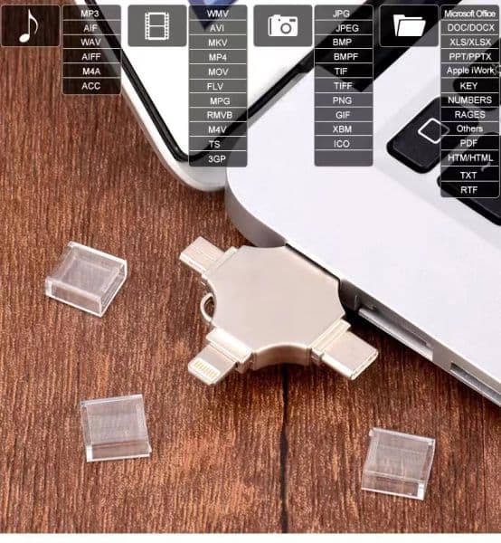 USB3.0 high-speed storage 4-in-1U disk new is 2025 suitable for Android, Apple, computer, pype-c, 128GB/256GB/512GB
