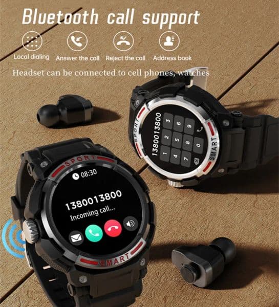 1.43" Amoled Original Smartwatch TWS Headphones 2-in-1 Men Outdoor Sports Watch 2025 Bluetooth Call Recording Smart Watch new Local Music