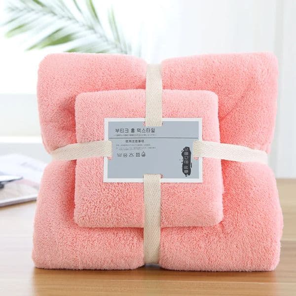 2pcs Set Luxury Super Large Towel High Absorbent Soft Coral Fleece Bath Towel and Face Towels Set for Adults 70x140cm 35x75cm