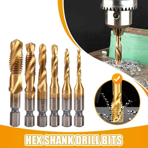 6Pcs Tap Drill Bit Hex Shank Titanium Plated HSS Wood Drilling Thread Metric Screw Bit Compound Tap M3 M4 M5 M6 M8 M10 Hand Tool
