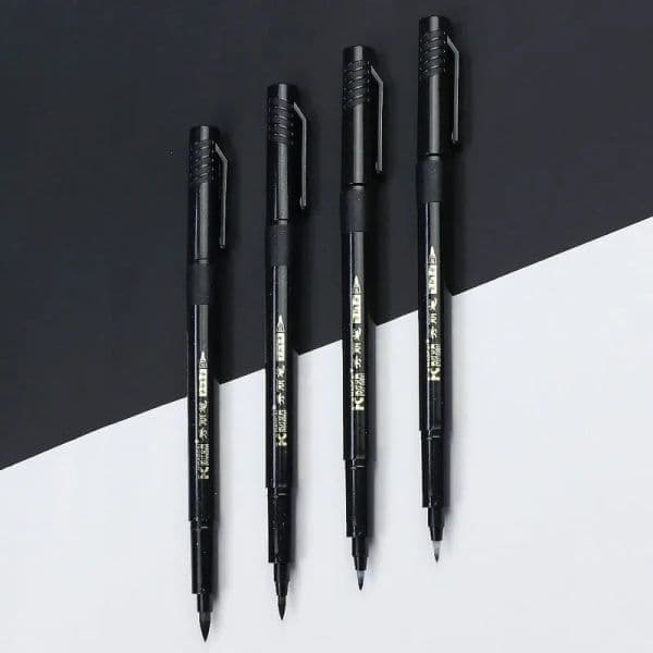 4 Size Calligraphy Hand Lettering Pen Soft Brush Pen for Scripture Copying Writing Painting Black Ink Art Marker Supplies