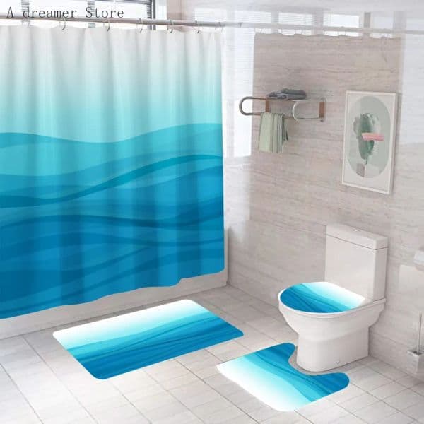 Modern Blue 2025 Gradient Stripes Shower Curtain Decor Waterproof Polyester Bath Curtains for Bathroom Mats Rugs Bathtub new Home Decor