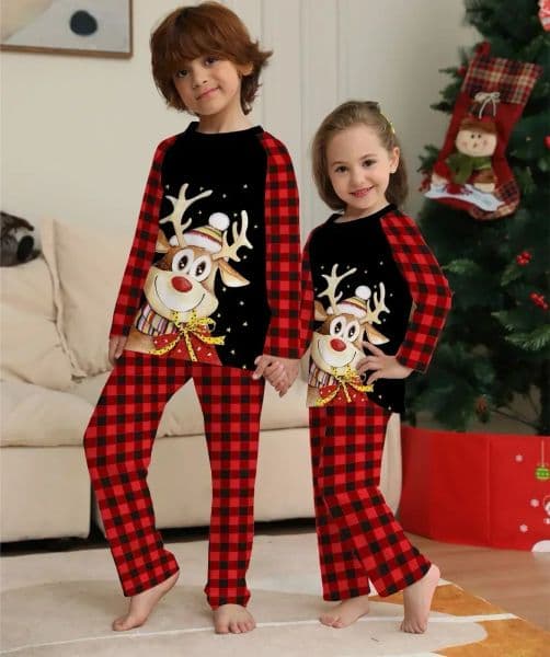 2023 New Christmas Family Pajamas Set Mom Dad Kids Baby Matching Outfits Elk Print Cute Sleepwear Xmas Family Look Clothing Sets