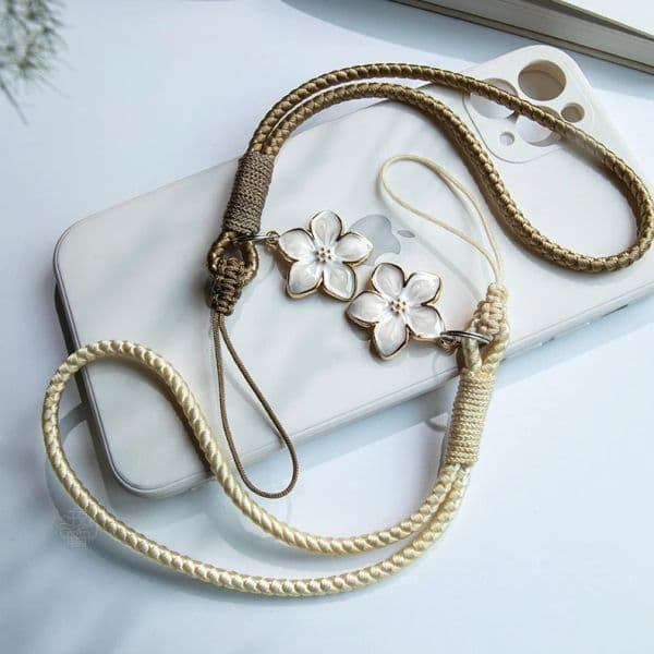Vintage Artistic Phone Wrist Strap Charm Keychain Elegant Handwoven Flower Lanyard Anti-drop Girl Woman Bracelet for IPhone