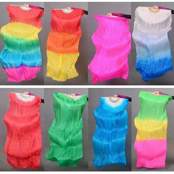new Women Belly Dance Silk Fans Children's Fan for Dancing Extended Double-Sided Adult Bamboo 2025 Performance Gradient Color Dance Fans