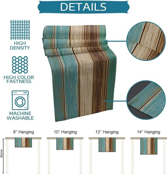 Turquoise Blue new Green Wood Striped Linen Table Runners Dresser Scarves Table Decor for Kitchen Table Runners Holiday 2025 Party Decor