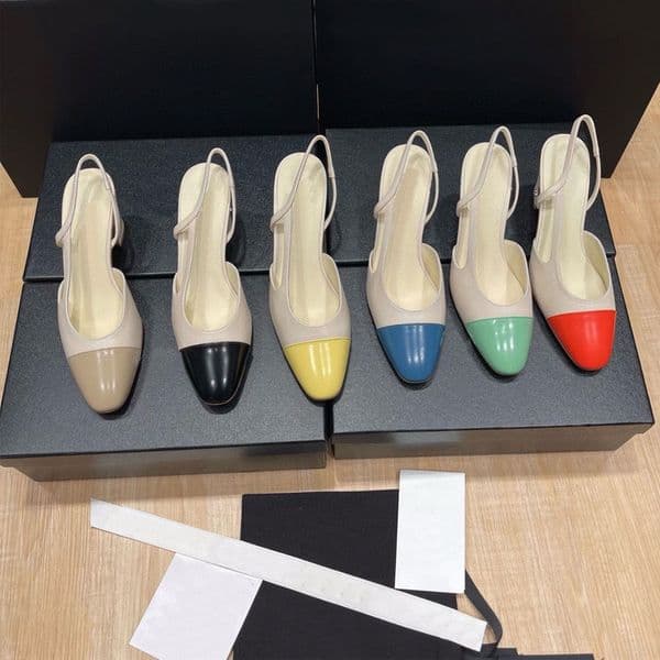 Kitten heels Slingback thick Sandals leather sole chunky block Heels flats Round toe Women's luxury designers wedding Dress Evening shoes factory footwea Size 35-43