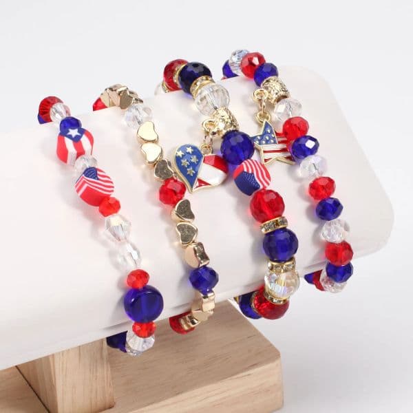 Love Heart & Star Shape Pendant Beaded Bracelet Boho Style Multilayer Colorful Hand Jewelry Decor Independence Day Decoration
