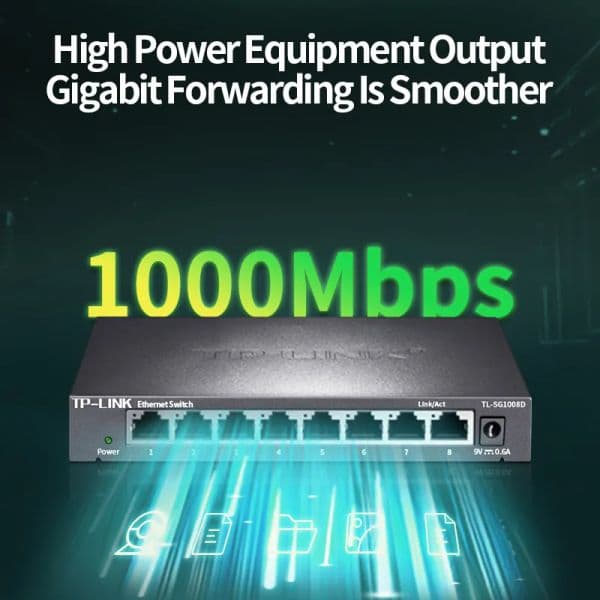 TP-Link 8 Port Gigabit Ethernet Switch 1000Mbps Network Switcher RJ45 Plug and Play Networking Hub Internet Splitter TL-SG1008D