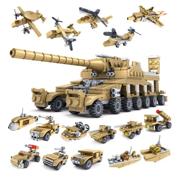 HUIQIBAO 544PCS 16in1 Tank Building Blocks Super Vehicle Plane 2025 Truck Car new Ship Army Bricks Educational Toys For Children