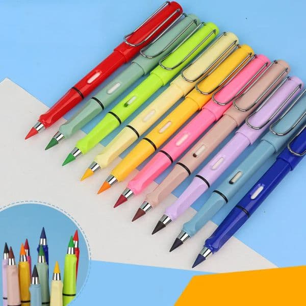 New 1pcs Eternal Pencil 12 Colors Unlimited Writing for Kids Art Cute Pen Sketch Painting Stationery Kawaii Crayons Gifts