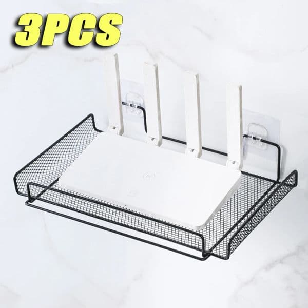 3PC Router Rack TV Set-top Box Organizer Self-adhesive Shelf Wall-mounted No-drill Storage Box Placement Rack Decorative Shelves