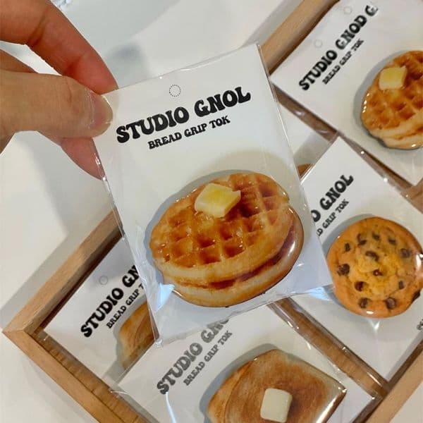 Korea Cute Waffle Cookies Griptok Bracket For 2025 iPhone 15 Samsung Food Phone Accessories Holder Ring Support Stand Grip Tok Gift