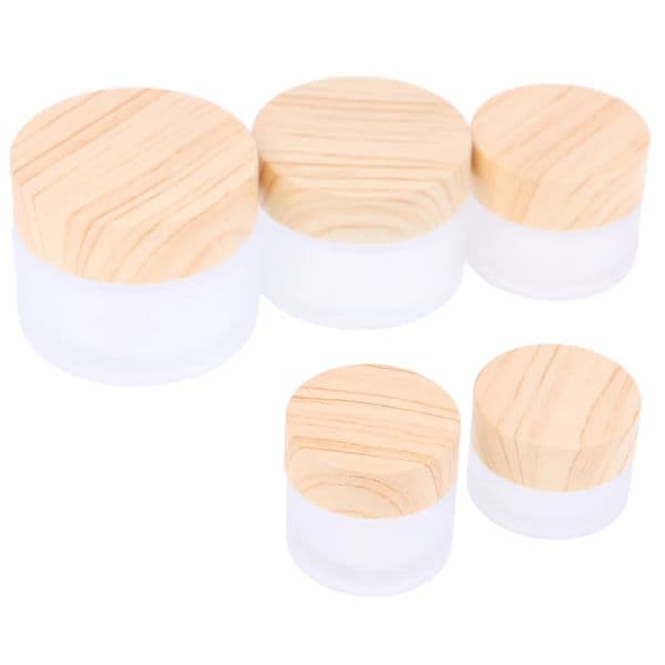 PC g Frosted Glass Jar Skin Care Eye Cream Jars Pot Refillable Bottle Cosmetic Container With Wood Grain Lid 5