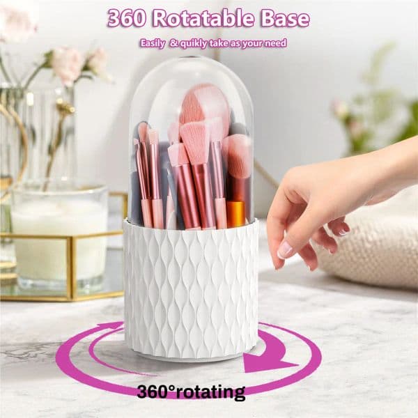 360 Rotating Cosmetics Makeup Brush Organizer with Lid Dustproof Large Capacity Cosmet Holder Box for Jewelry Pen 1PC