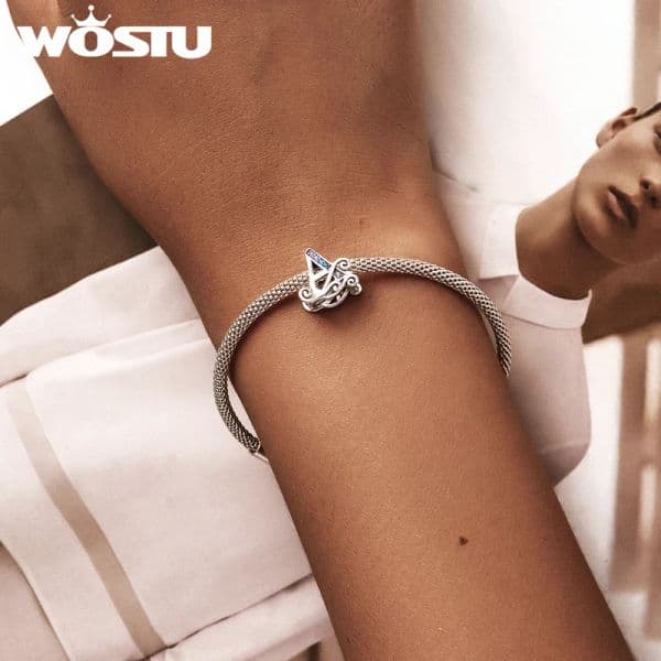 WOSTU 925 Sterling Silver Vintage Letter A M Rainbow Charms Beads Pendant Fit Original Bracelet Necklace For Women Jewelry