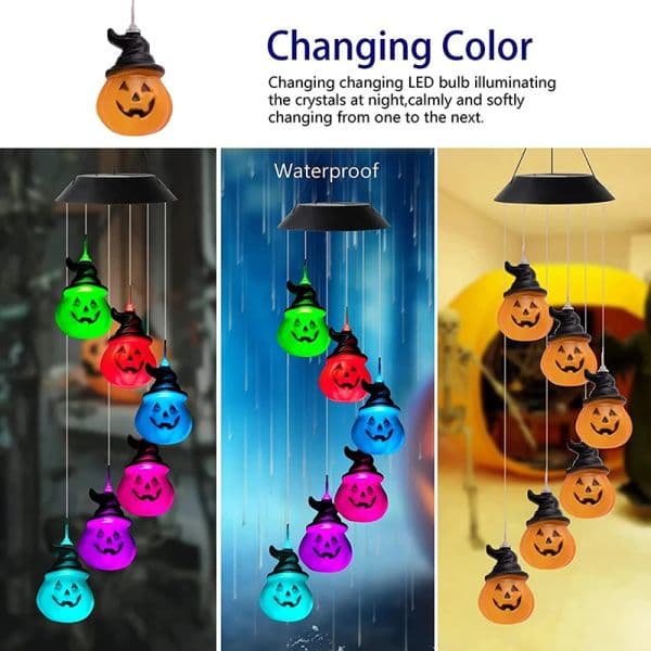 Solar LED Hallowen String Light Terror Skull And Pumpkin Colorful Wind Chime Lamp Outdoor Waterproof Solar Light For Hallowen
