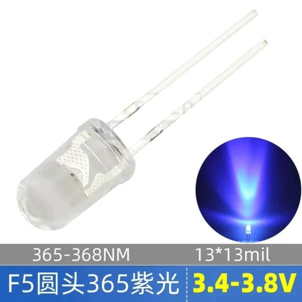 UV violet 5mm round head LED lamp bead F5 LED 365/395/415nm wavelength 100pcs/lot