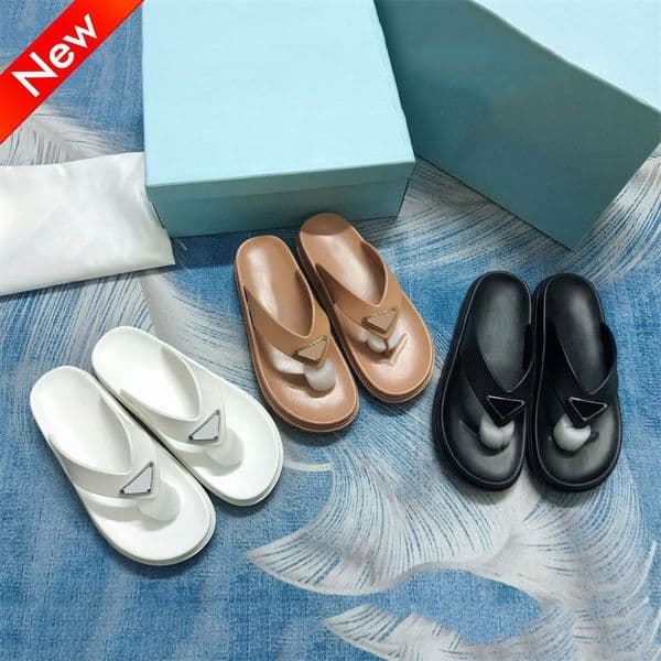 Flip Flops womens designer slippers summer beach slides casual sandals black white beige slipper women luxury Lug Tread Rubber Thong Sandal flat Solid slide EUR 35-42