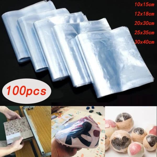 100pcs PVC Heat Shrink Film Bag Storage Bag Blower Heat Seal Flat Mouth Blue Transparent Plastic Bag Heat Shrink Bags For Shoes