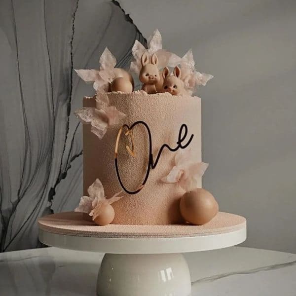 New One Happy Birthday Cake Topper Acrylic Rose Gold One Cupcake Topper for Kids 1st Birthday Party Cake Decorations Baby Shower
