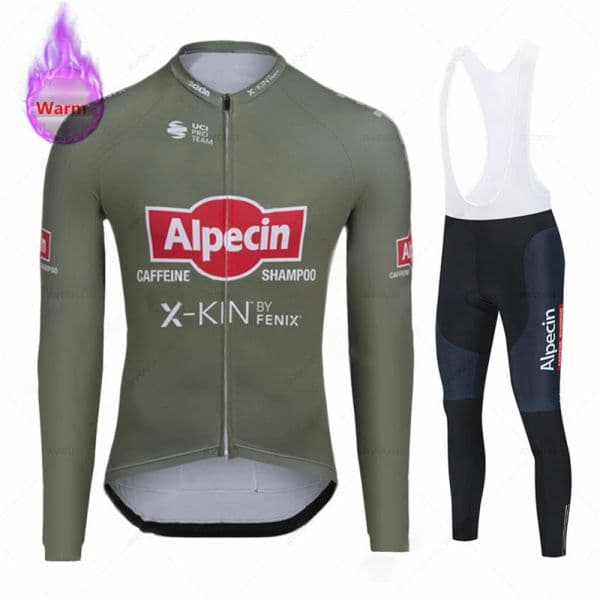 Alpecin Fenix Winter Thermal Fleece Cycling Clothes Men Long Sleeve Jersey Suit Outdoor Riding Bike MTB Clothing Bib Pants Set