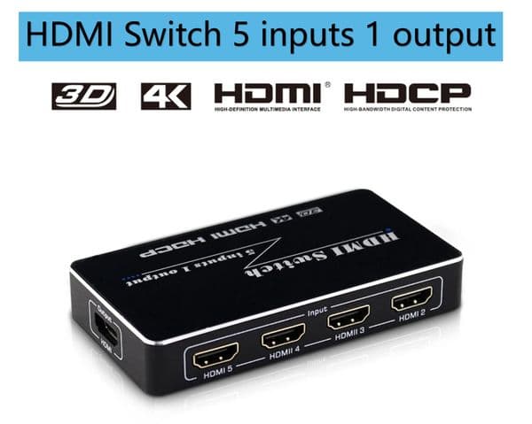 1080P 3D 4K HDMI Switch 5 Input Multi In 1 Out 5x1 Video Converter for game console DVD Laptop PC To TV Display Monitor HDTV