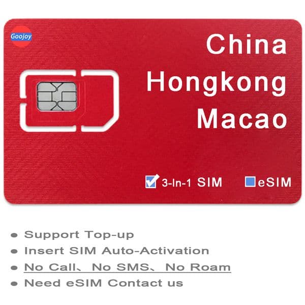 China Travel SIM / eSIM Card China Hongkong Macao Prepaid Data Sim Card 5G / 4G WIFI Unlimited Internet Data Plans Sim Card