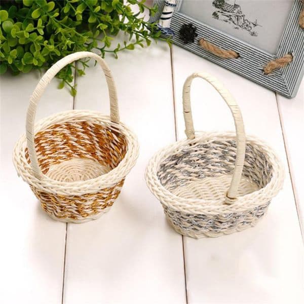 Multi-Functional Hand Made 2025 Wicker Rattan Woven Basket Convenience new Kids Gift Storage Basket Flower Handle Wooden Picnic Decor