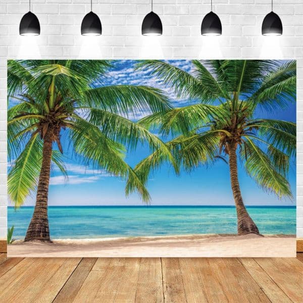 Tropical Summer Seaside Backdrop Hawaii Palm Tree Blue Sky Sea Beach Luau Party Photo Background Wedding Birthday Party Banner