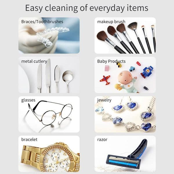 Ultrasonic Cleaning Device Low Noise For Watch Straps Jewellery Glasses Contact Lenses Dentures Razors Makeup Brushes Baby Toys