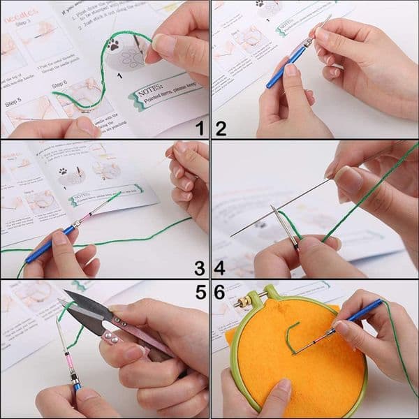 KAOBUY 43 PCS Stitching Punch Needle Punch Needle Embroidery Kit with Embroidery Tools Kits for DIY Sewing Cross Stitching