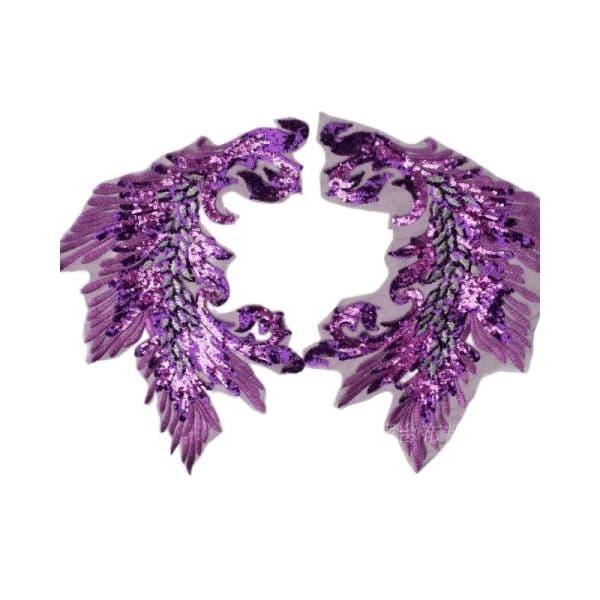One Pair Phoenix Sequins Patches Embroidery Peacock Feather Pattern Lace Applique Embroidery Glitter Tail Blue Gold White Red