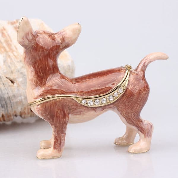 Chihuahua Dog Jewelry Trinket Box, Ring Organizer, Animal Figurine, Pewter Ornament, Novelty Pet Lover Gift, Vintage Decoration