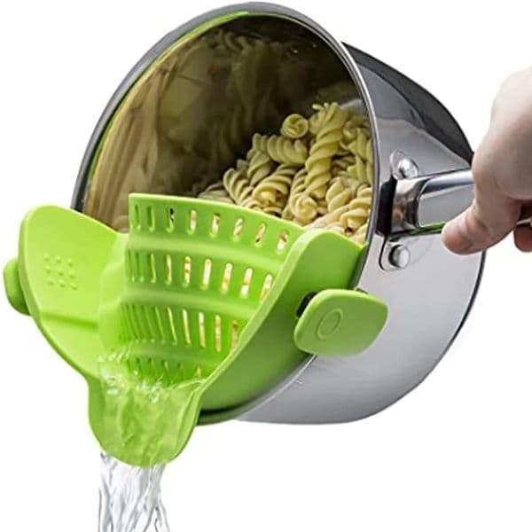 Silicone Kitchen Gadgets Strainer Clip Pan Drain Rack Bowl Funnel Rice Pasta Vegetable Washing Colander Draining Excess Liquid